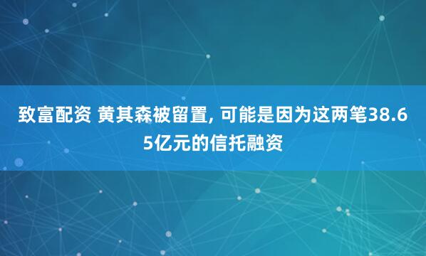 致富配资 黄其森被留置, 可能是因为这两笔38.65亿元的信托融资